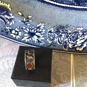 Vintage 925 Hopi sea design turquoise ring